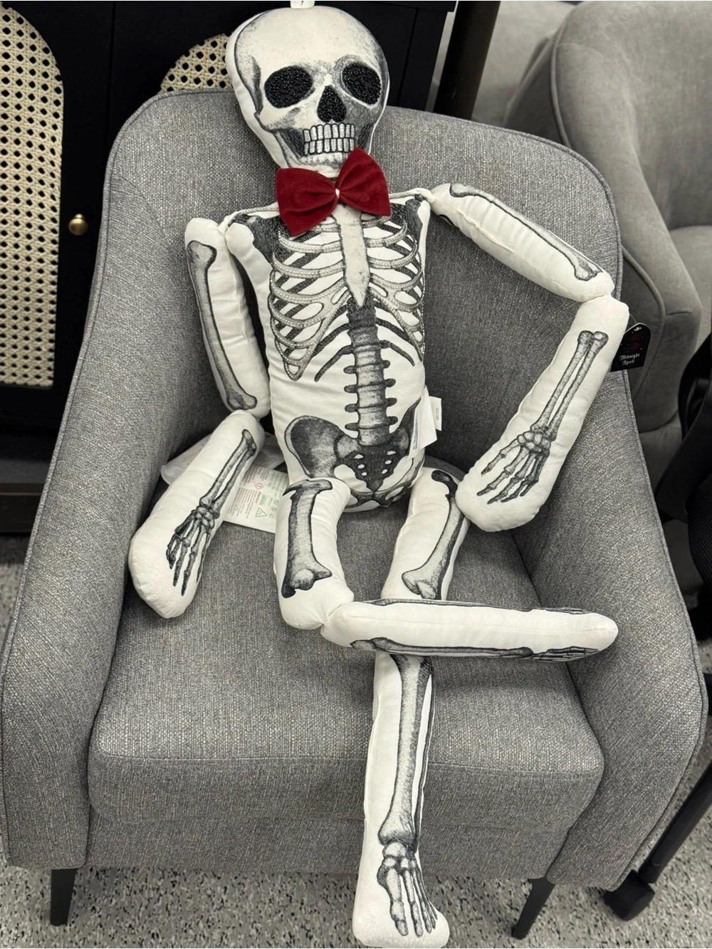 Skeleton Decorative Pillow with Red Bow - Home Accents